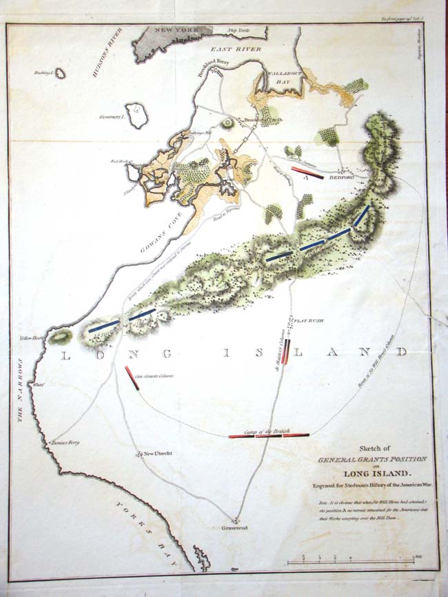 A Revolutionary War map of Long Island printed in 1794 showing the British and American positions prior to the Battle for Brooklyn in August 1776